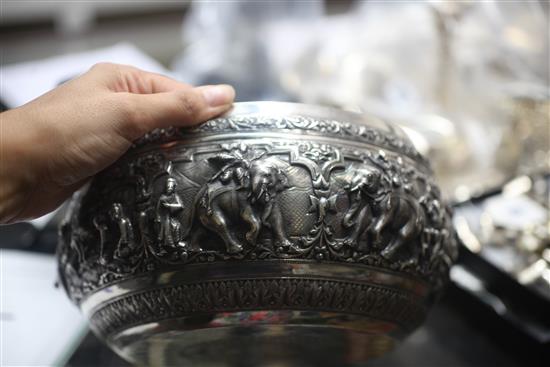 A late 19th century Burmese silver bowl, 28 oz.